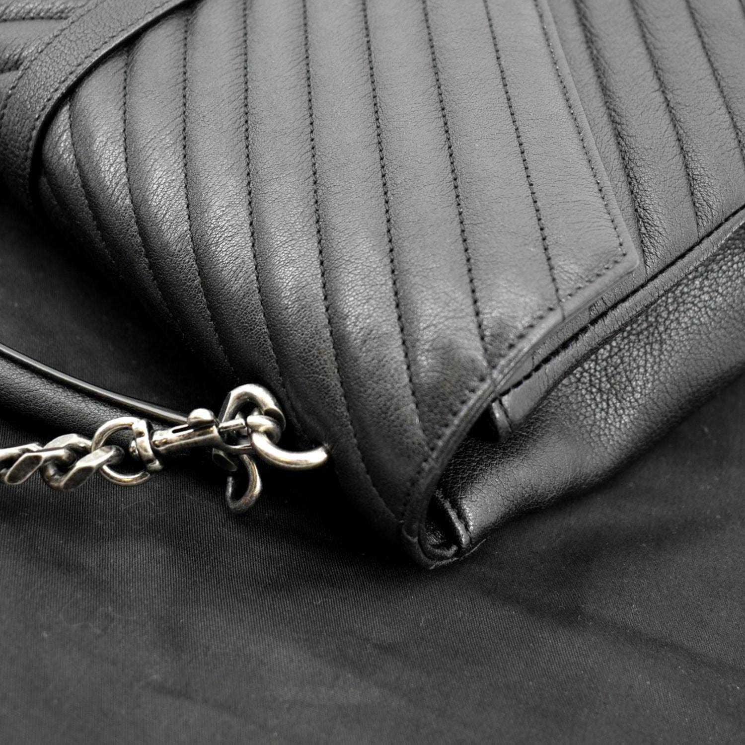 YVES SAINT LAURENT College Large Lambskin Leather Shoulder Chain Bag Black