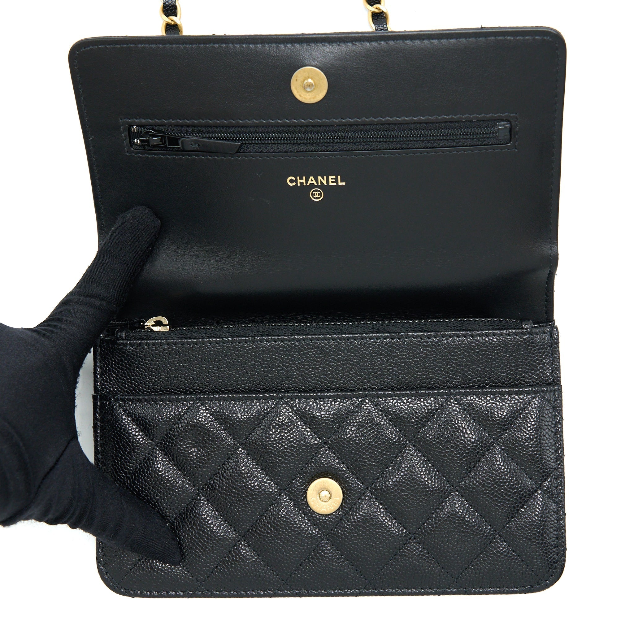 Chanel Top Handle Wallet On Chain Caviar Black