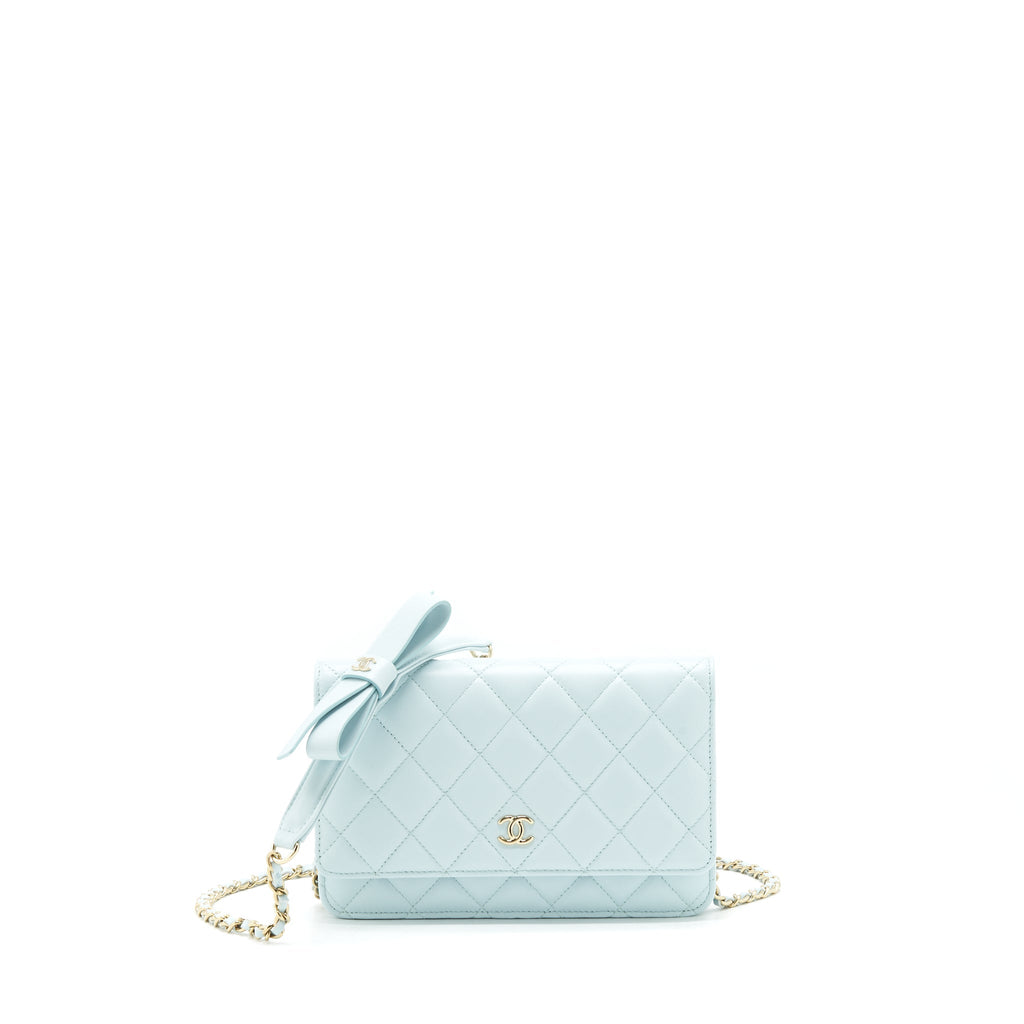 Chanel Ribbon Wallet on chain lambskin light blue L
