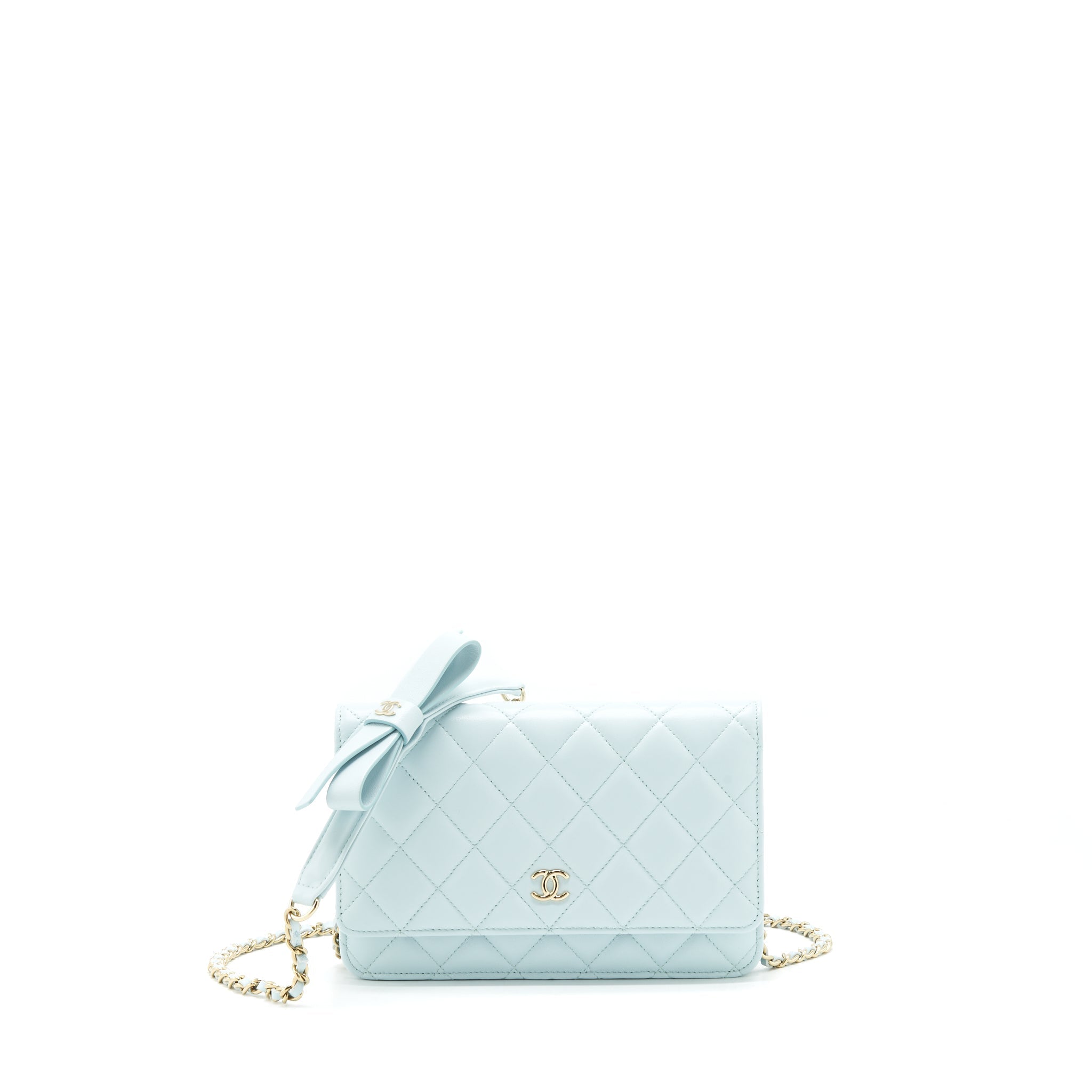 Chanel Ribbon Wallet on chain lambskin light blue L