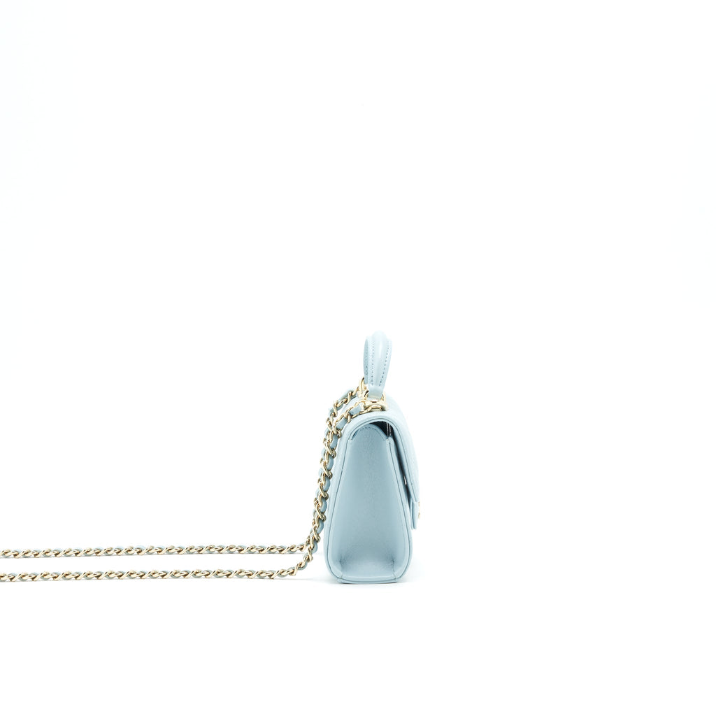 Chanel 22P top Handle Mini Vanity on Chain Lambskin light blue L