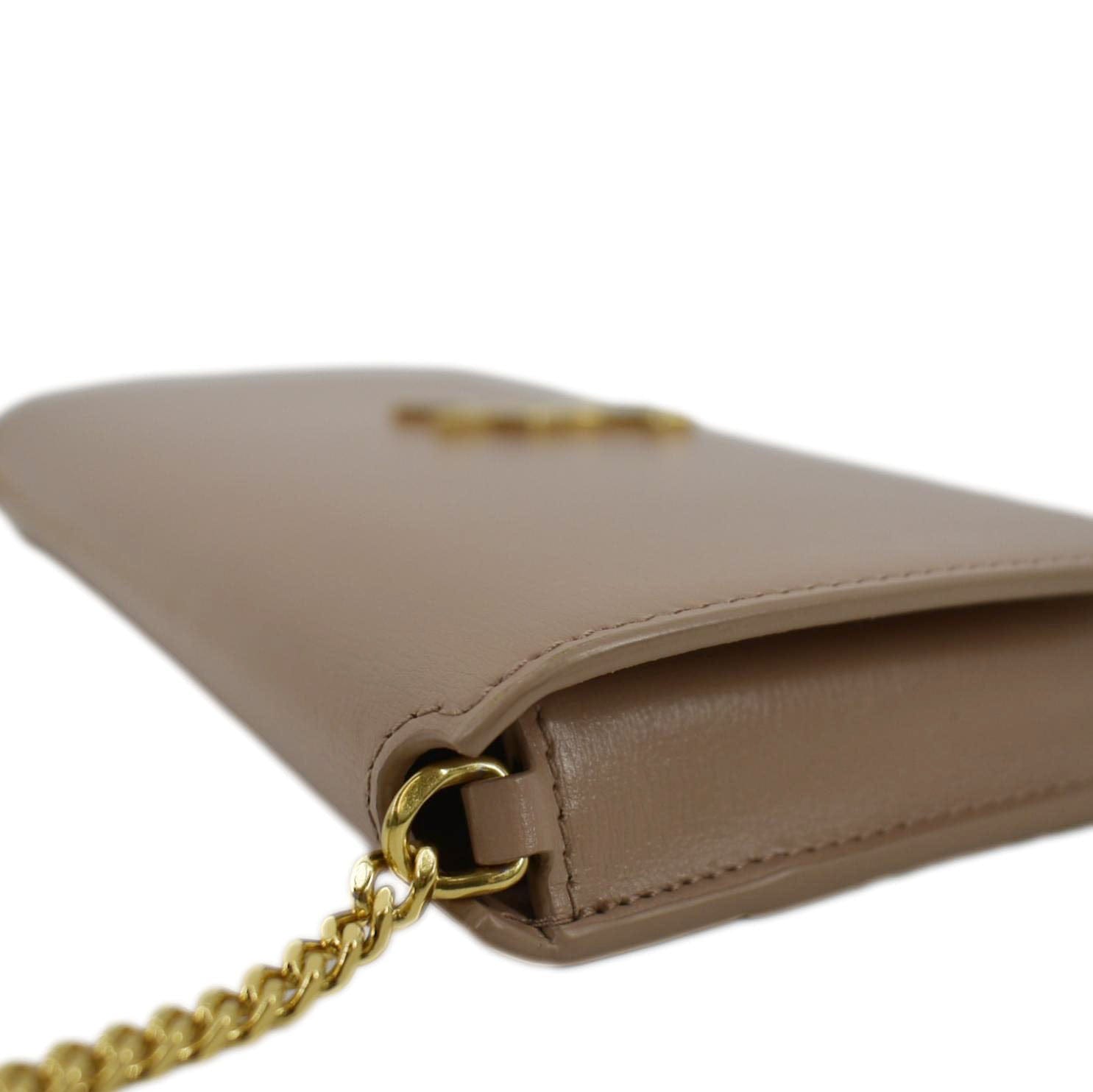YVES SAINT LAURENT Cassandre Phone Holder Leather Shoulder Bag Dark Beige