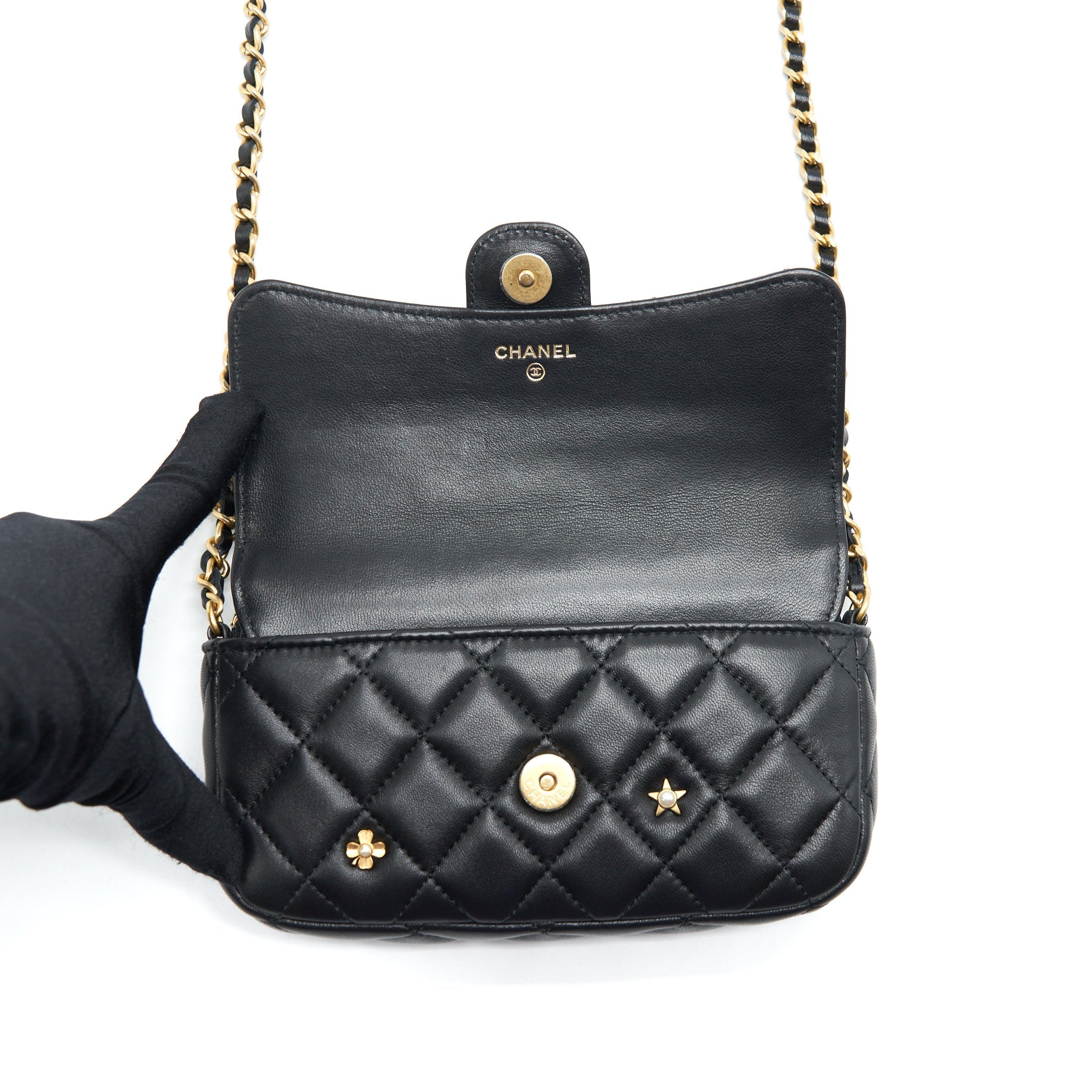 Chanel Limited Charm Double Layer Mini Chain Bag Lambskin Black