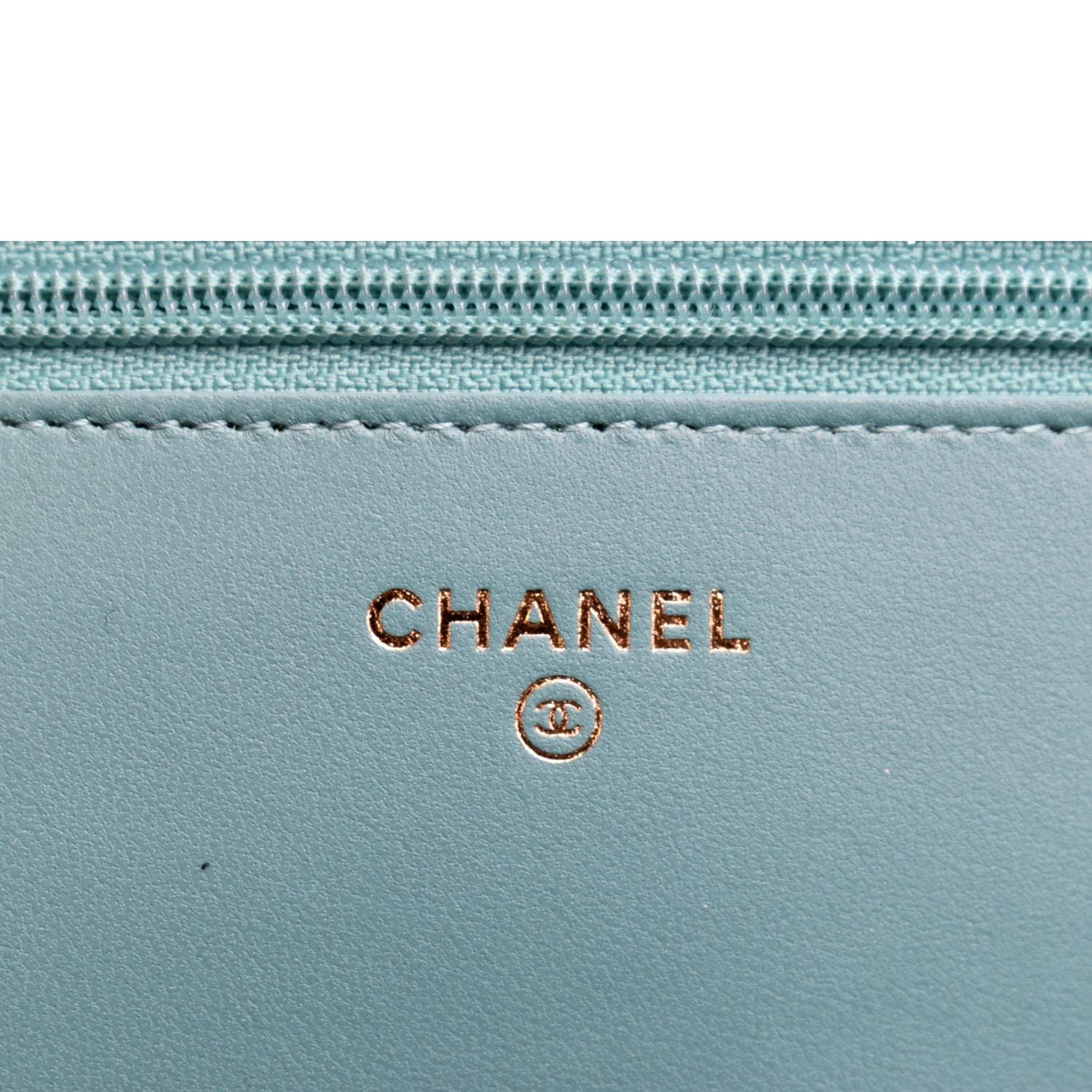CHANEL CC WOC Chevron Leather Wallet On Chain Crossbody Bag Turquoise