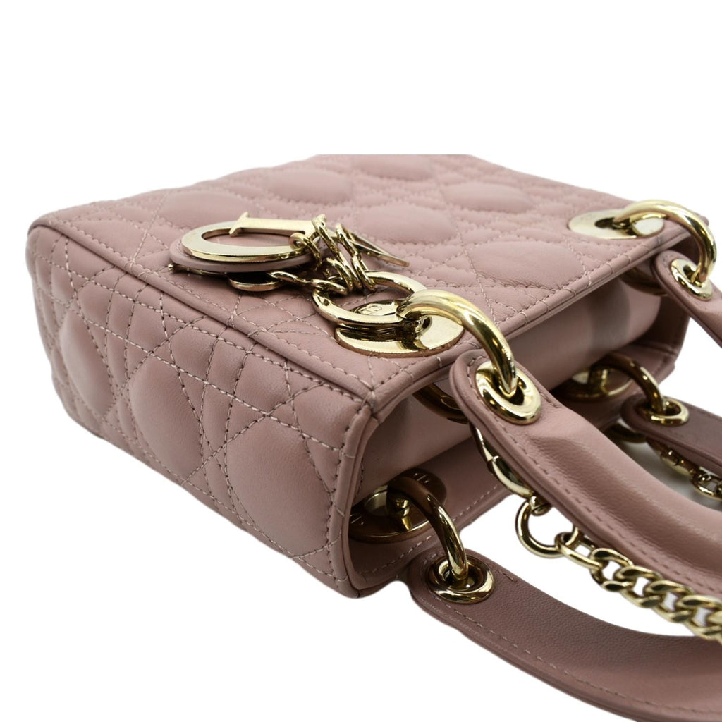 CHRISTIAN DIOR Mini Lady Dior Cannage Lambskin Leather Shoulder Bag Blush