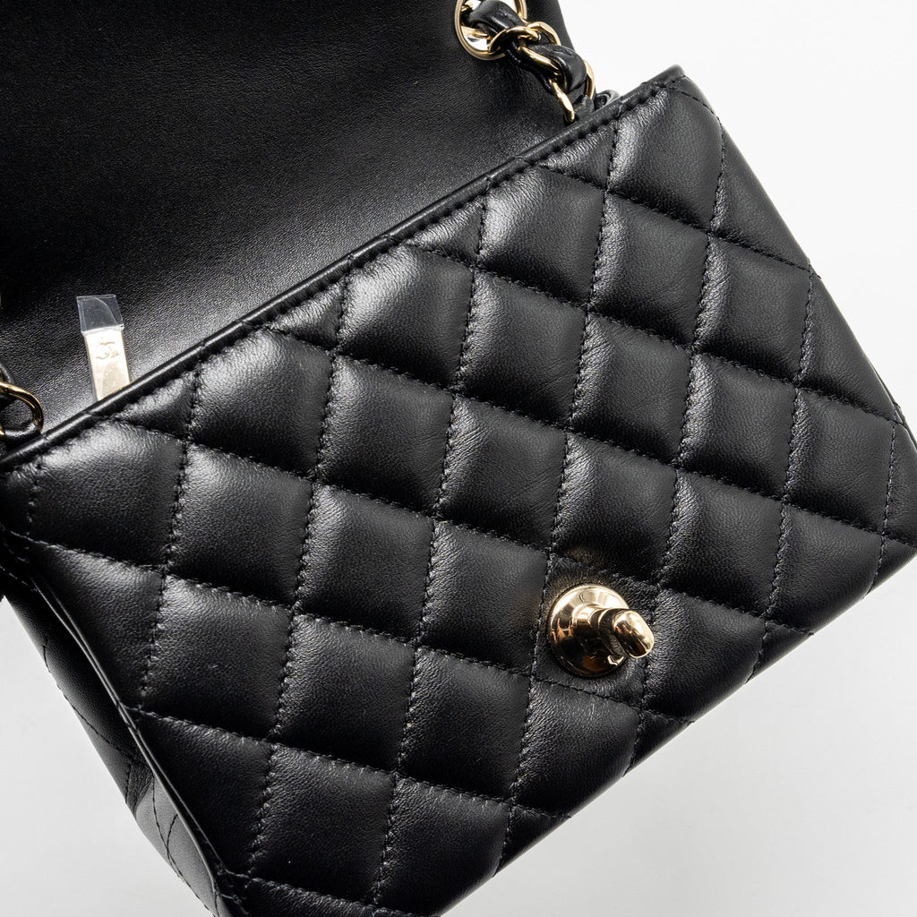 Chanel Mini Square Flap Bag Lambskin Black L (microchip)