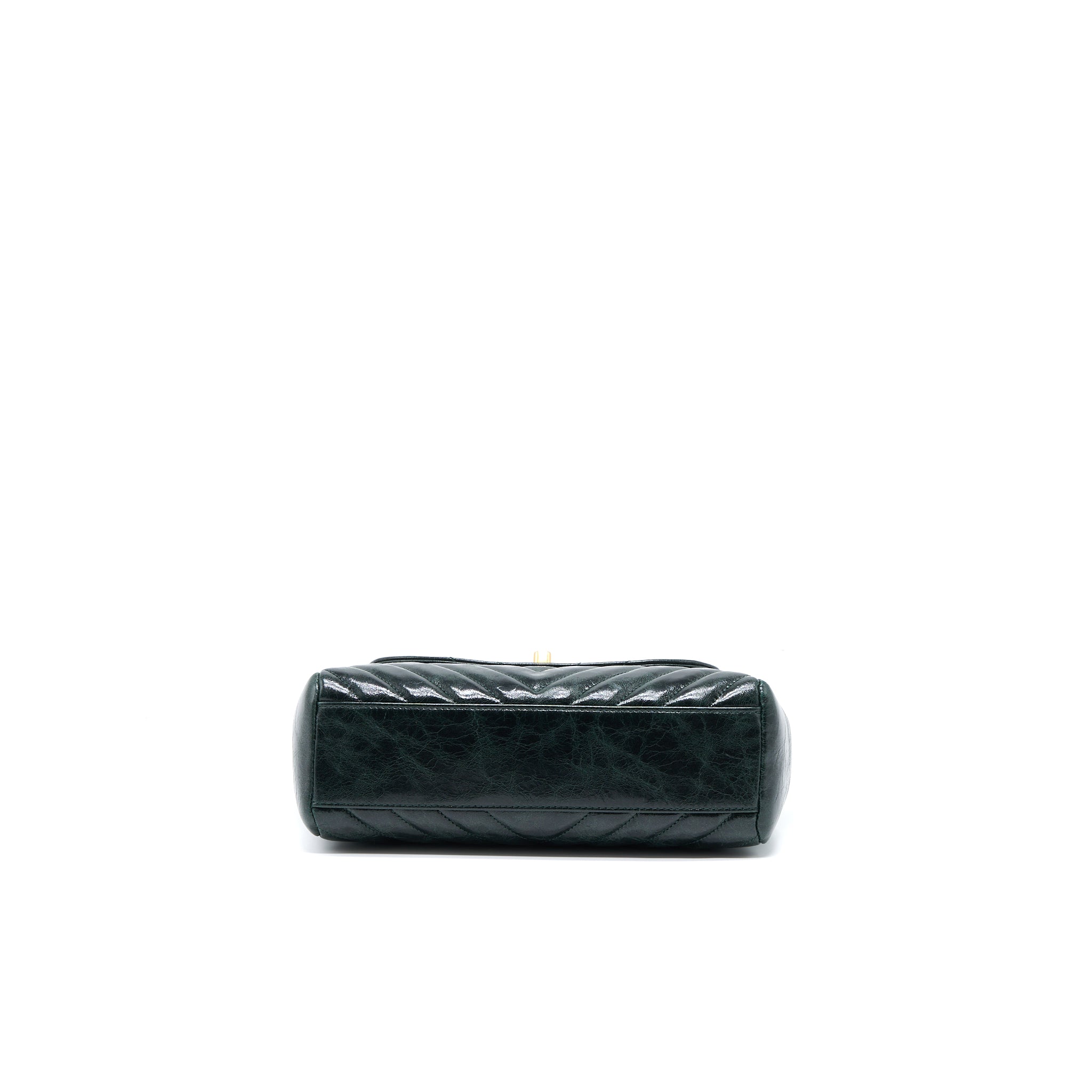 Chanel Chevron Hampton Flap Bag Aged Calfskin Dark Green