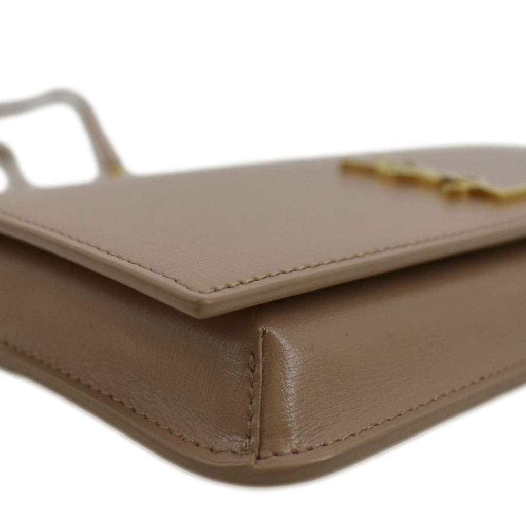 YVES SAINT LAURENT Cassandre Phone Holder Leather Shoulder Bag Dark Beige