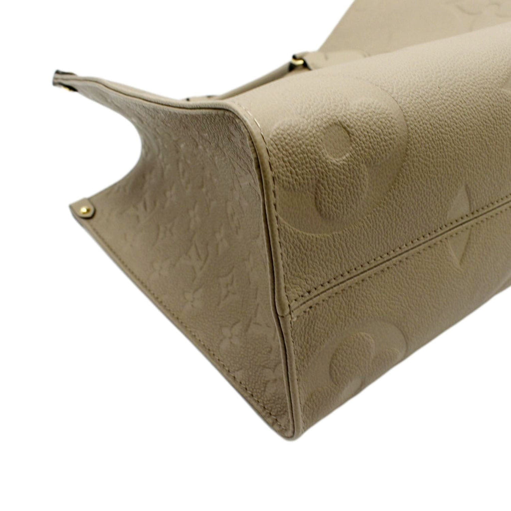 LOUIS VUITTON Onthego MM Giant Monogram Empreinte Leather Tote Bag Beige