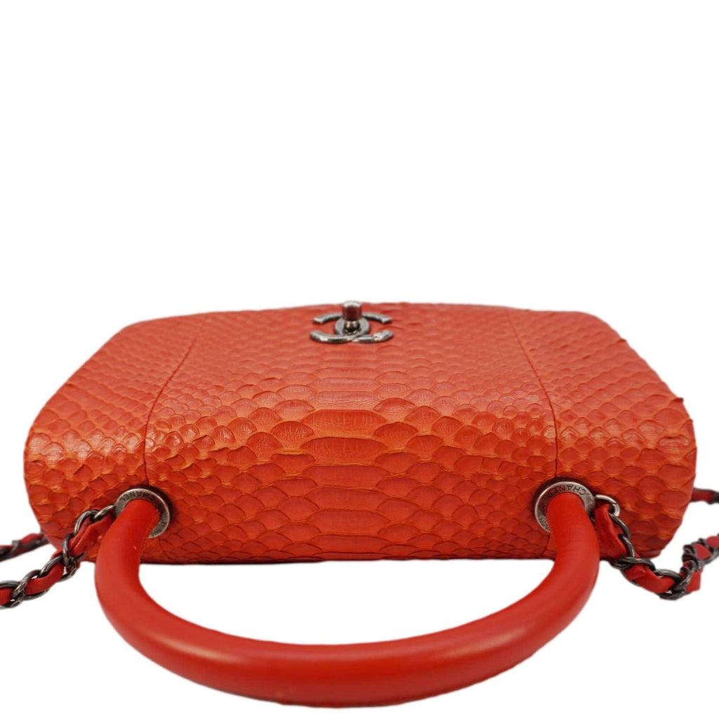 CHANEL Coco Flap Python Leather Top Handle Shoulder Bag Red