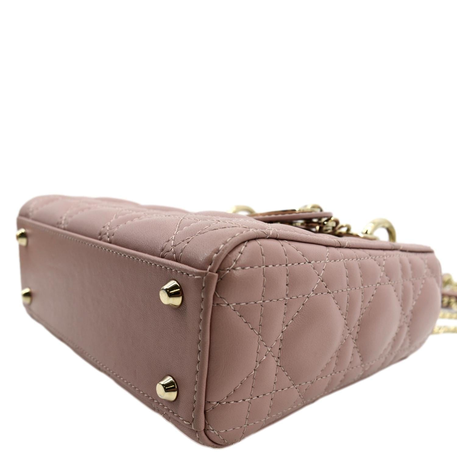 CHRISTIAN DIOR Mini Lady Dior Cannage Lambskin Leather Shoulder Bag Blush