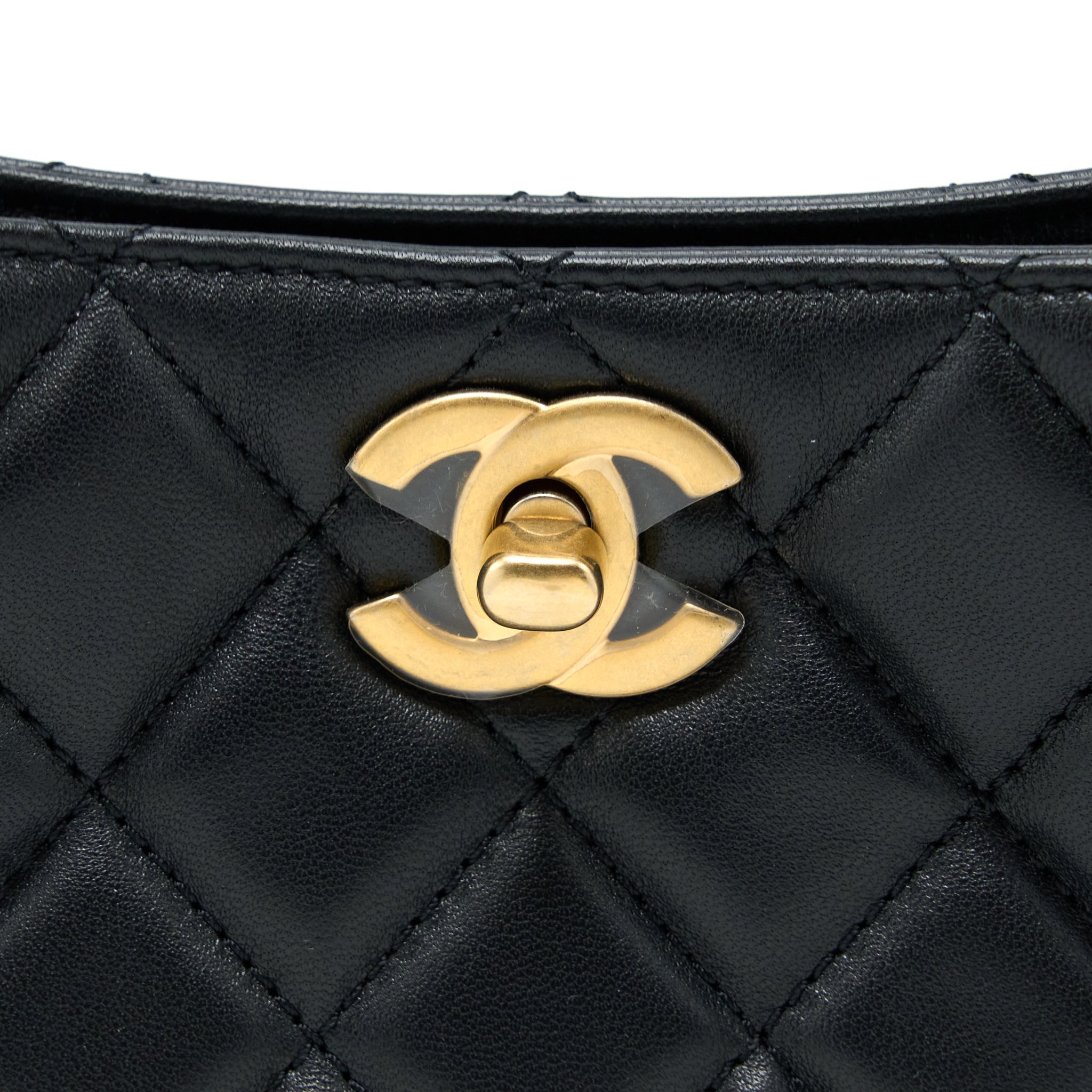 Chanel Pearl Crush Hobo Bag Lambskin Black  (Microchip)