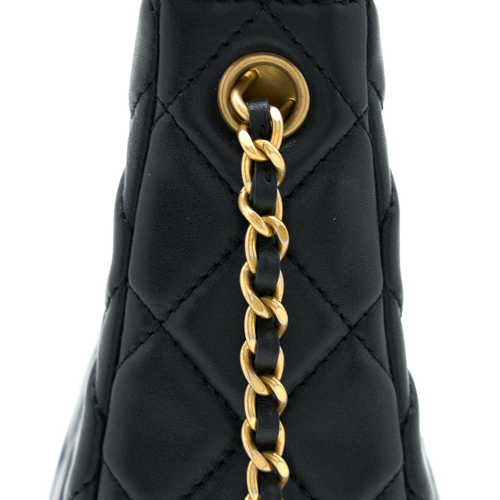 Chanel Pearl Crush Hobo Bag Lambskin Black  (Microchip)