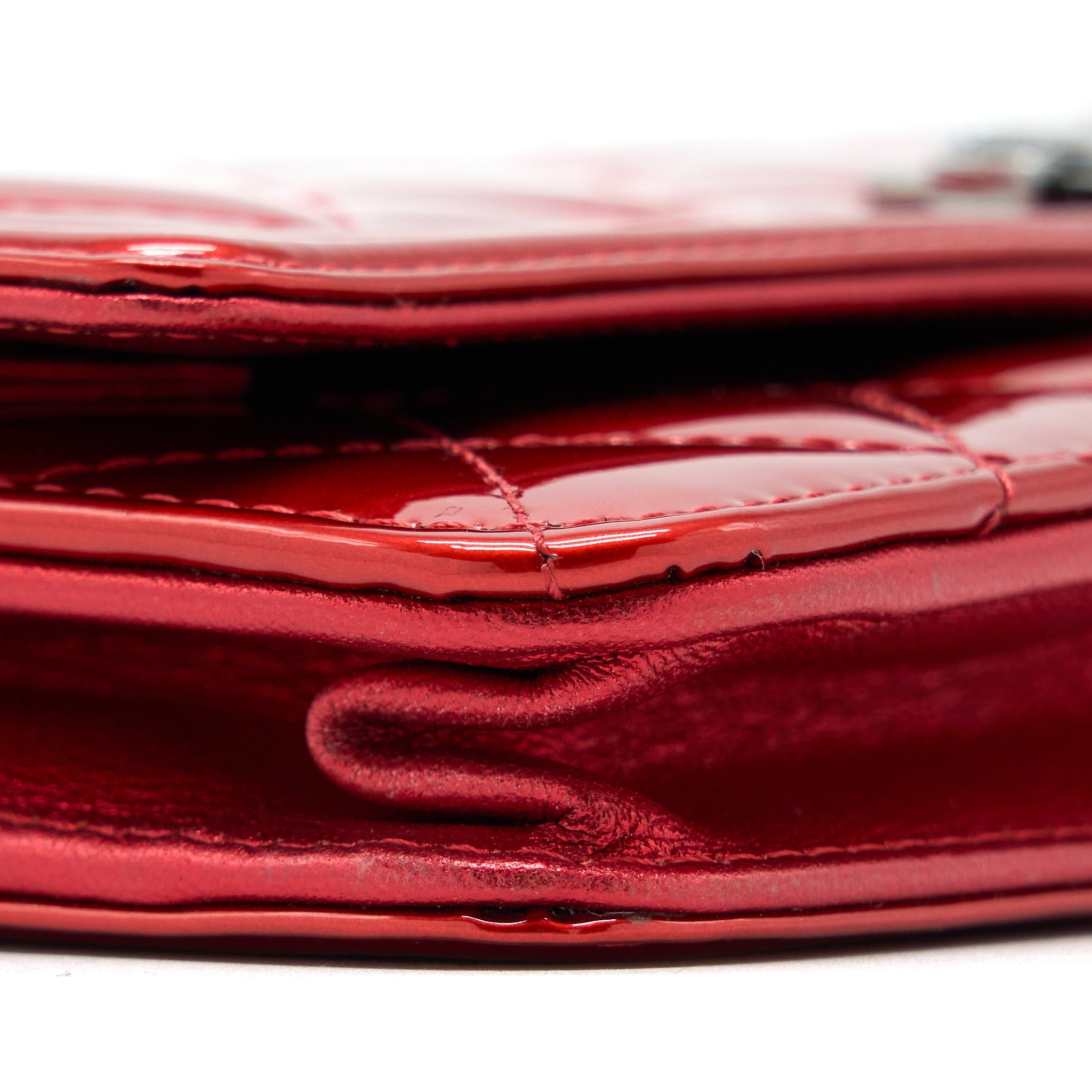 Chanel Boy Wallet On Chain Patent Metallic Red