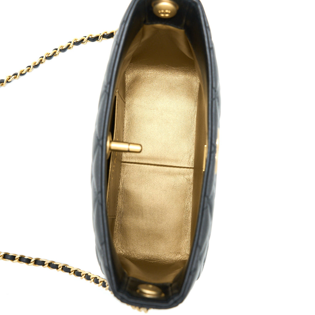 Chanel Pearl Crush Hobo Bag Lambskin Black  (Microchip)