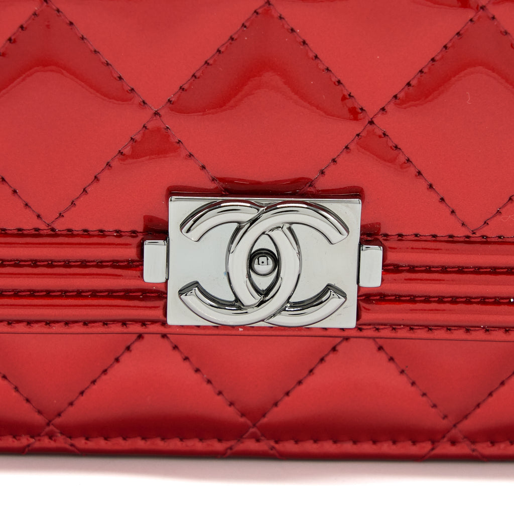 Chanel Boy Wallet On Chain Patent Metallic Red