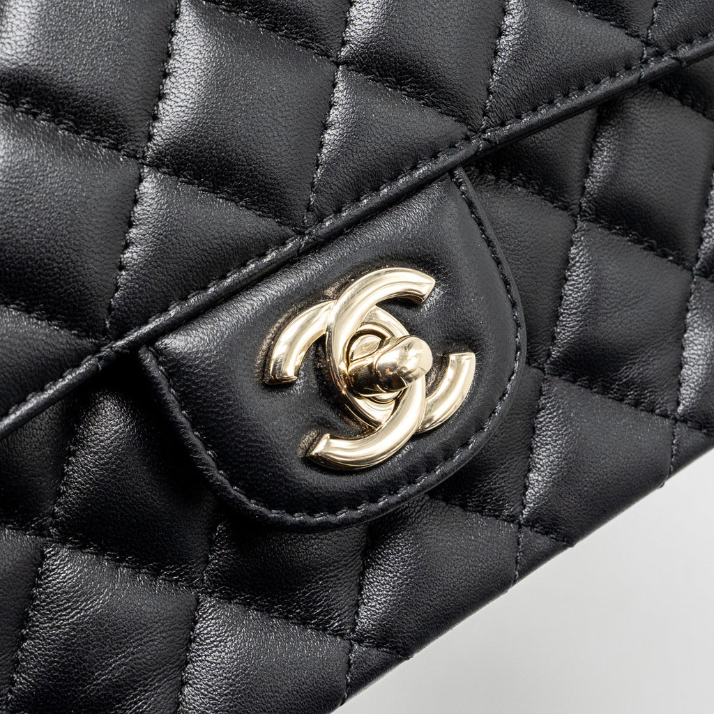 Chanel Crystal Detailed Top Handle Flap Bag Lambskin Black  (Microchip)