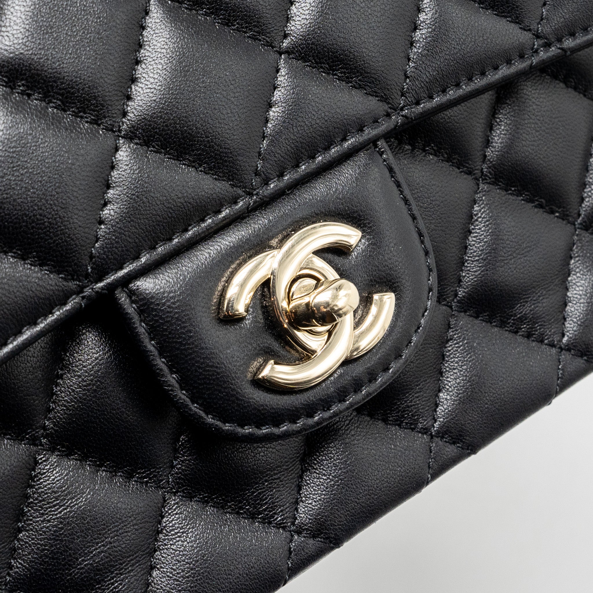 Chanel Crystal Detailed Top Handle Flap Bag Lambskin Black  (Microchip)