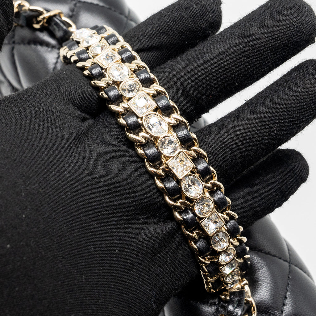 Chanel Crystal Detailed Top Handle Flap Bag Lambskin Black  (Microchip)