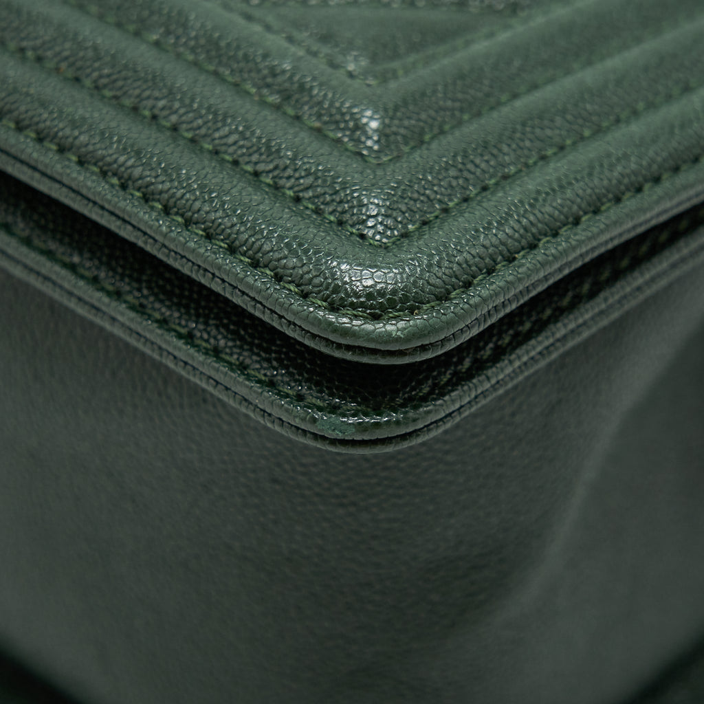 Chanel Chevron Medium Boy Bag Caviar Green Brushed