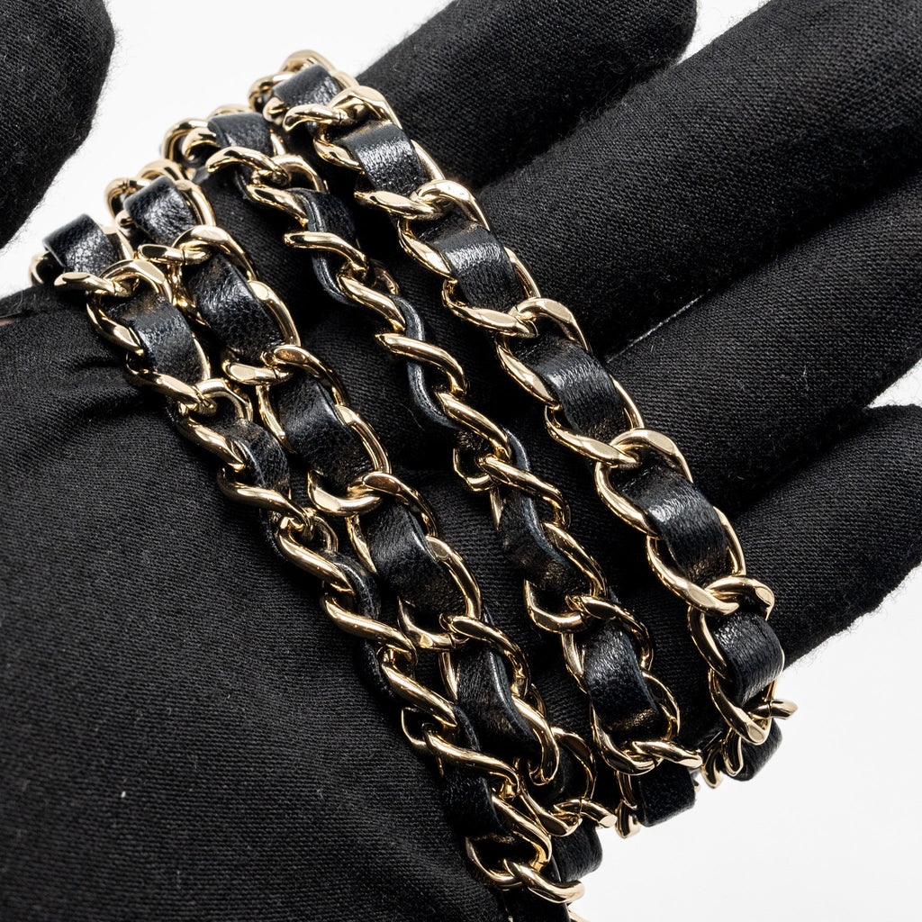Chanel Crystal Detailed Top Handle Flap Bag Lambskin Black  (Microchip)