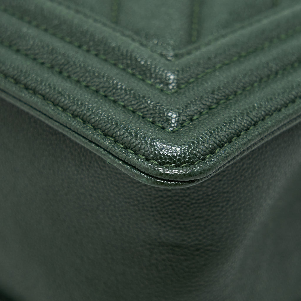 Chanel Chevron Medium Boy Bag Caviar Green Brushed
