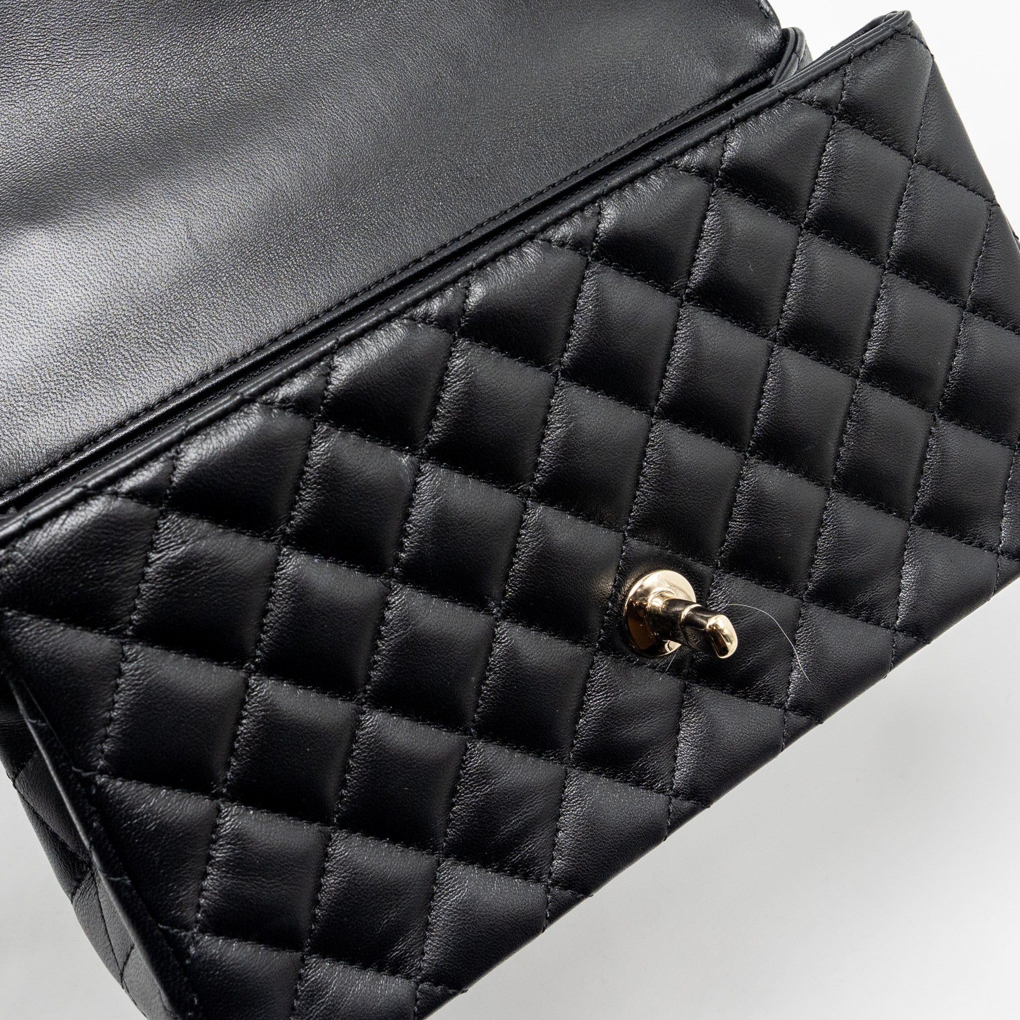 Chanel Crystal Detailed Top Handle Flap Bag Lambskin Black  (Microchip)