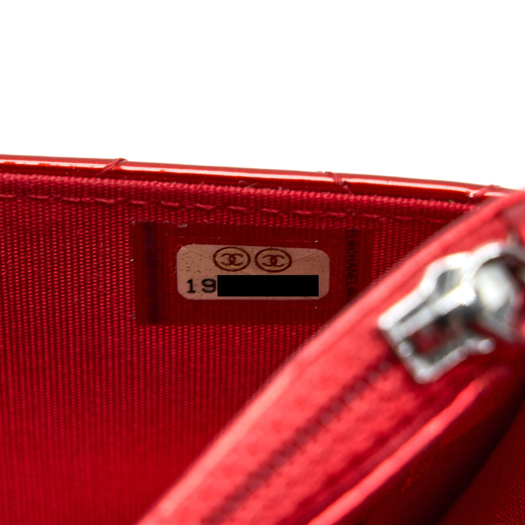 Chanel Boy Wallet On Chain Patent Metallic Red