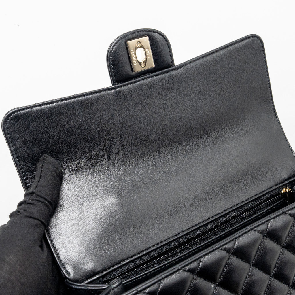 Chanel Crystal Detailed Top Handle Flap Bag Lambskin Black  (Microchip)