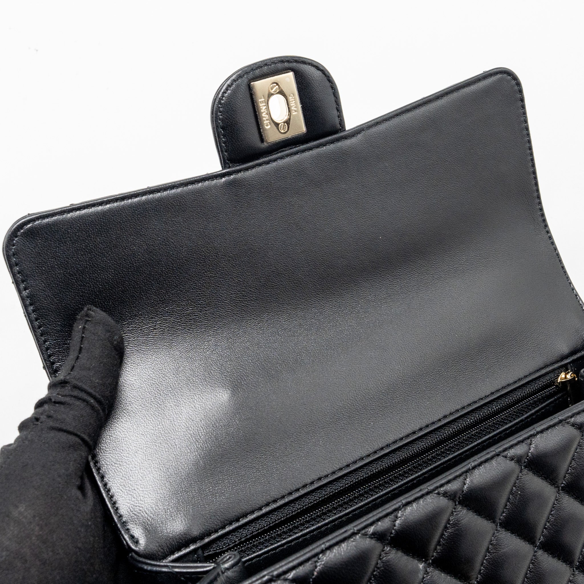 Chanel Crystal Detailed Top Handle Flap Bag Lambskin Black  (Microchip)