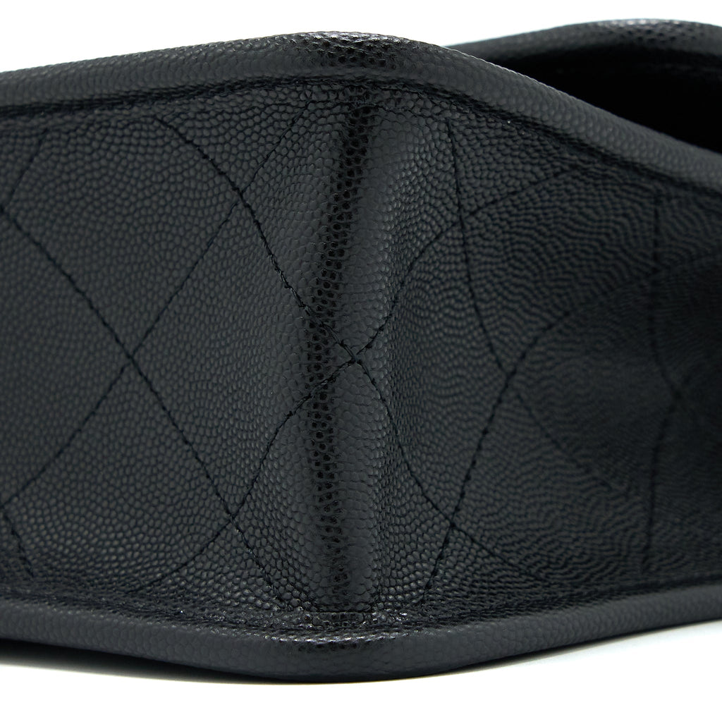 Chanel 22K Top Handle Messenger Bag Caviar Black Brushed  (Microchip)