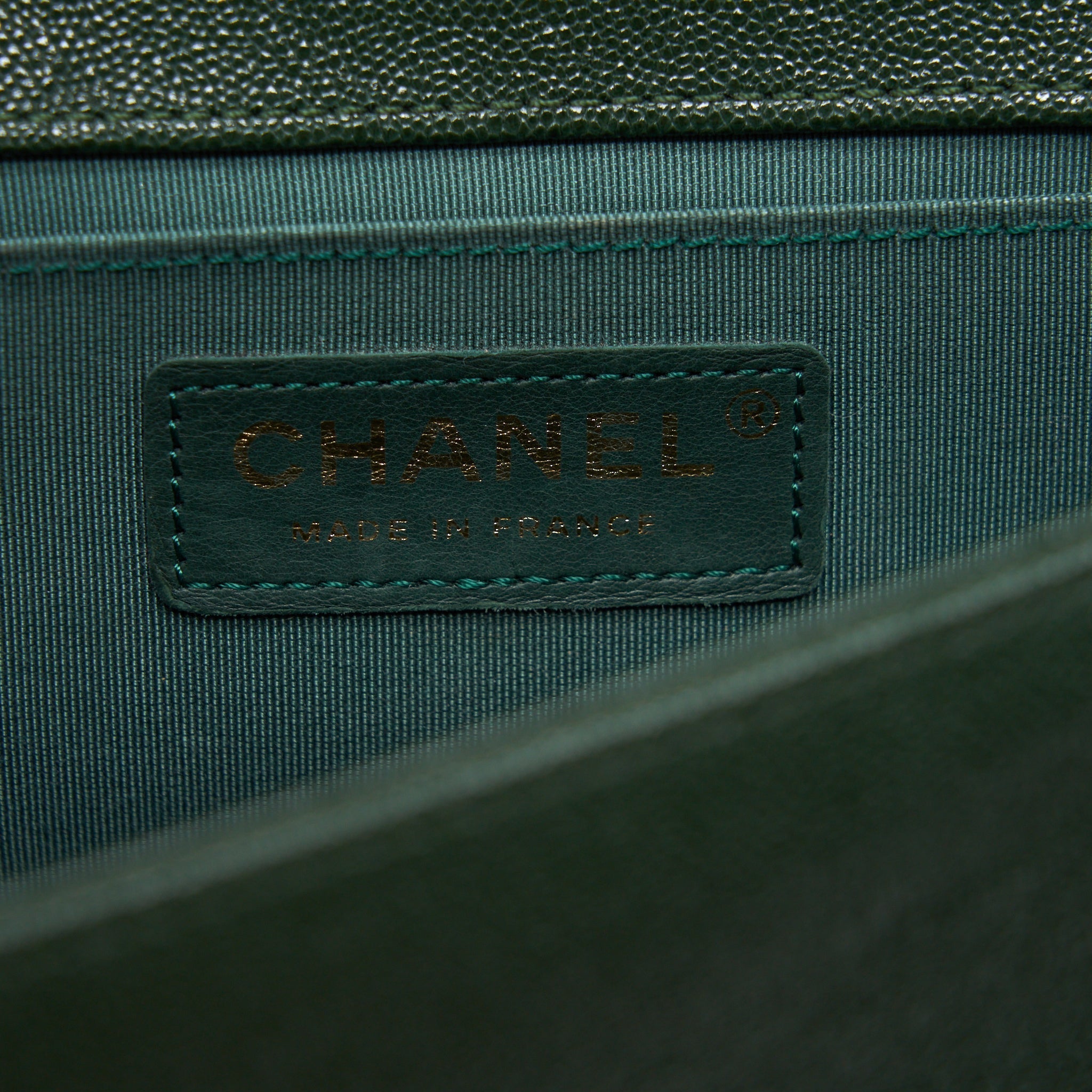 Chanel Chevron Medium Boy Bag Caviar Green Brushed