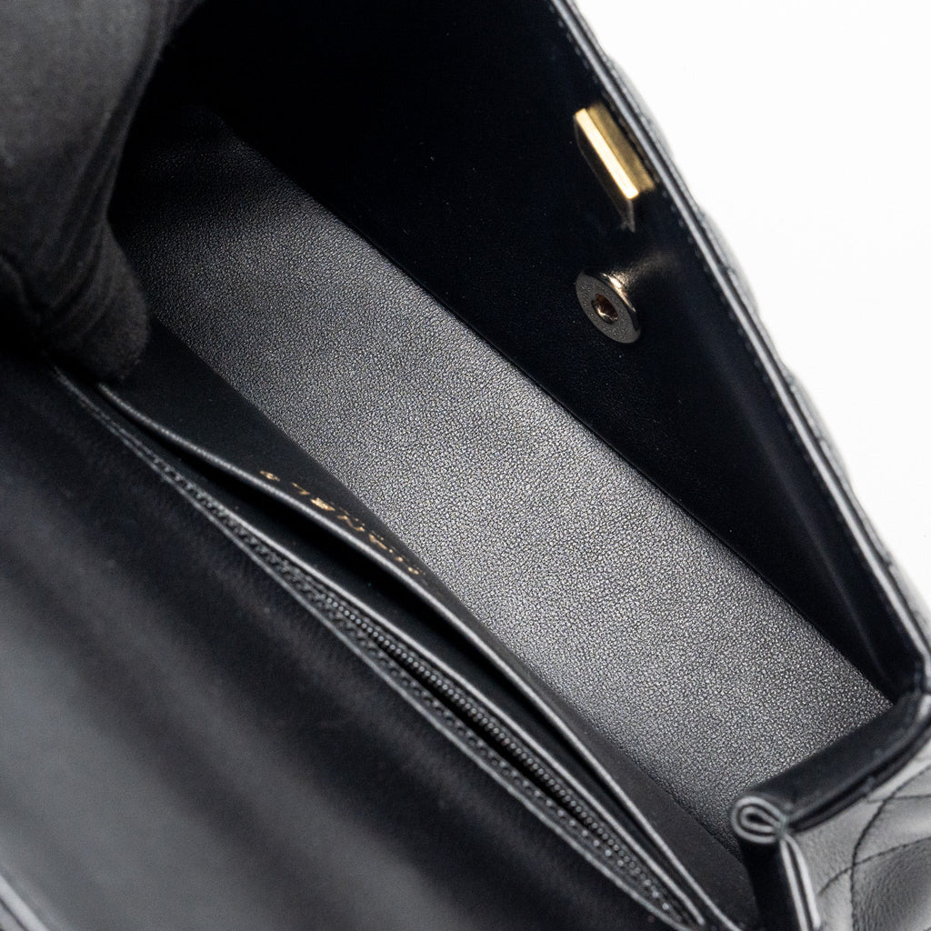 Chanel Crystal Detailed Top Handle Flap Bag Lambskin Black  (Microchip)
