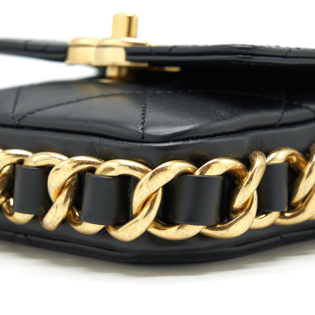 Chanel Mini Flap Giant Chain Crossbody Bag Lambskin Black Brushed
