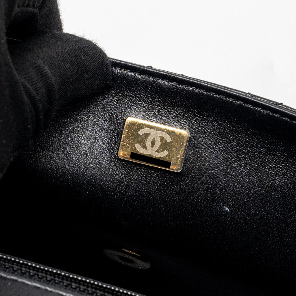 Chanel Crystal Detailed Top Handle Flap Bag Lambskin Black  (Microchip)