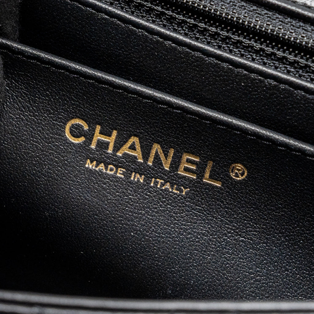 Chanel Crystal Detailed Top Handle Flap Bag Lambskin Black  (Microchip)