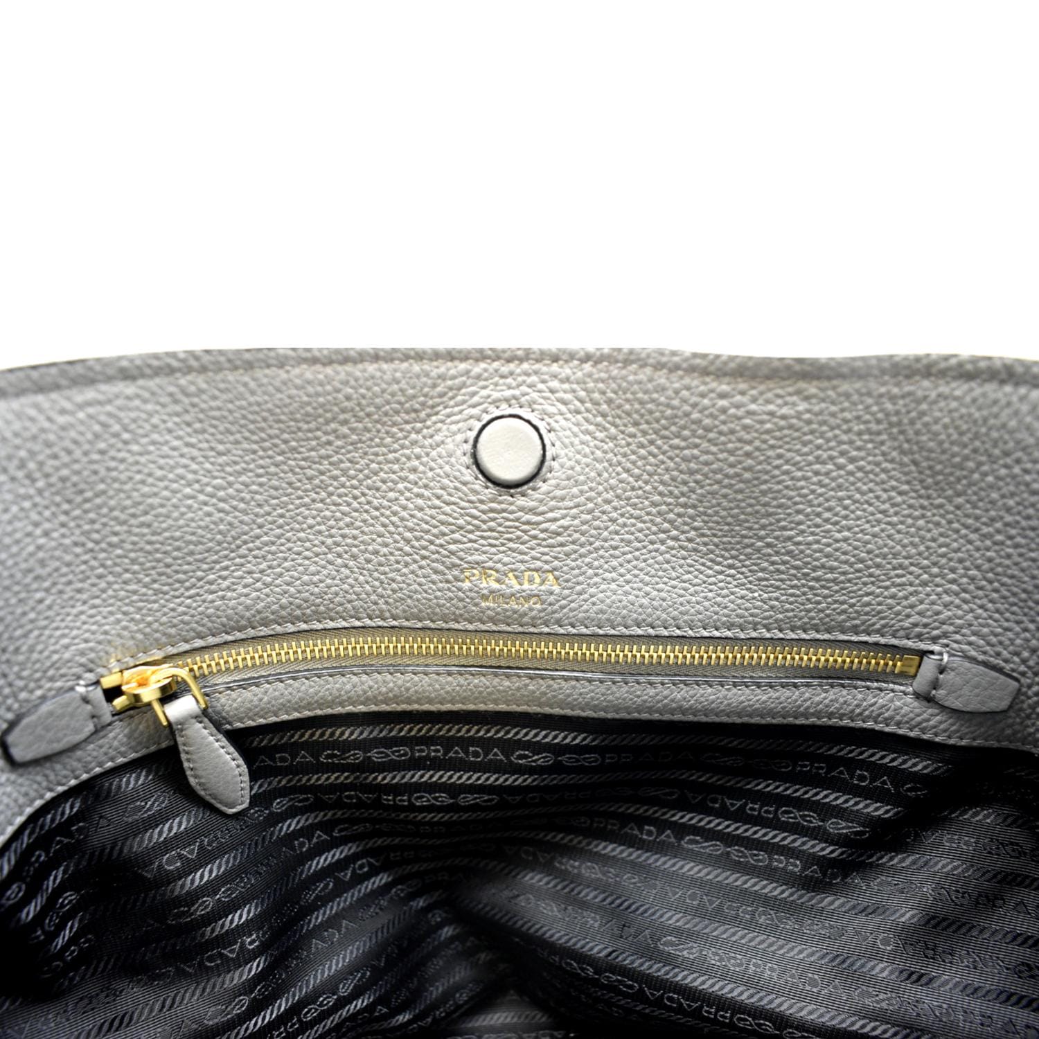 PRADA Vitello Daino Leather Tote Bag Dark Grey
