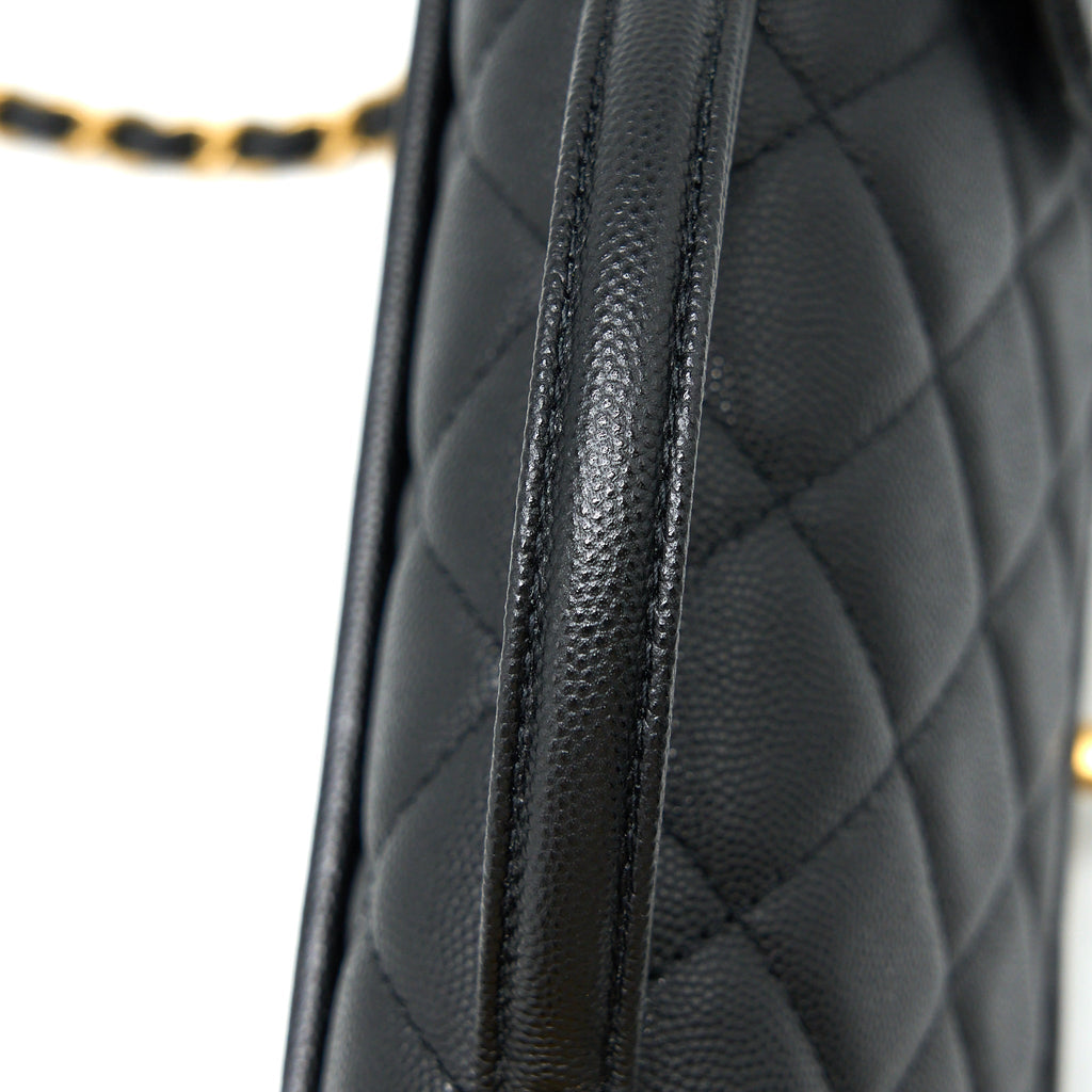 Chanel 22K Top Handle Messenger Bag Caviar Black Brushed  (Microchip)