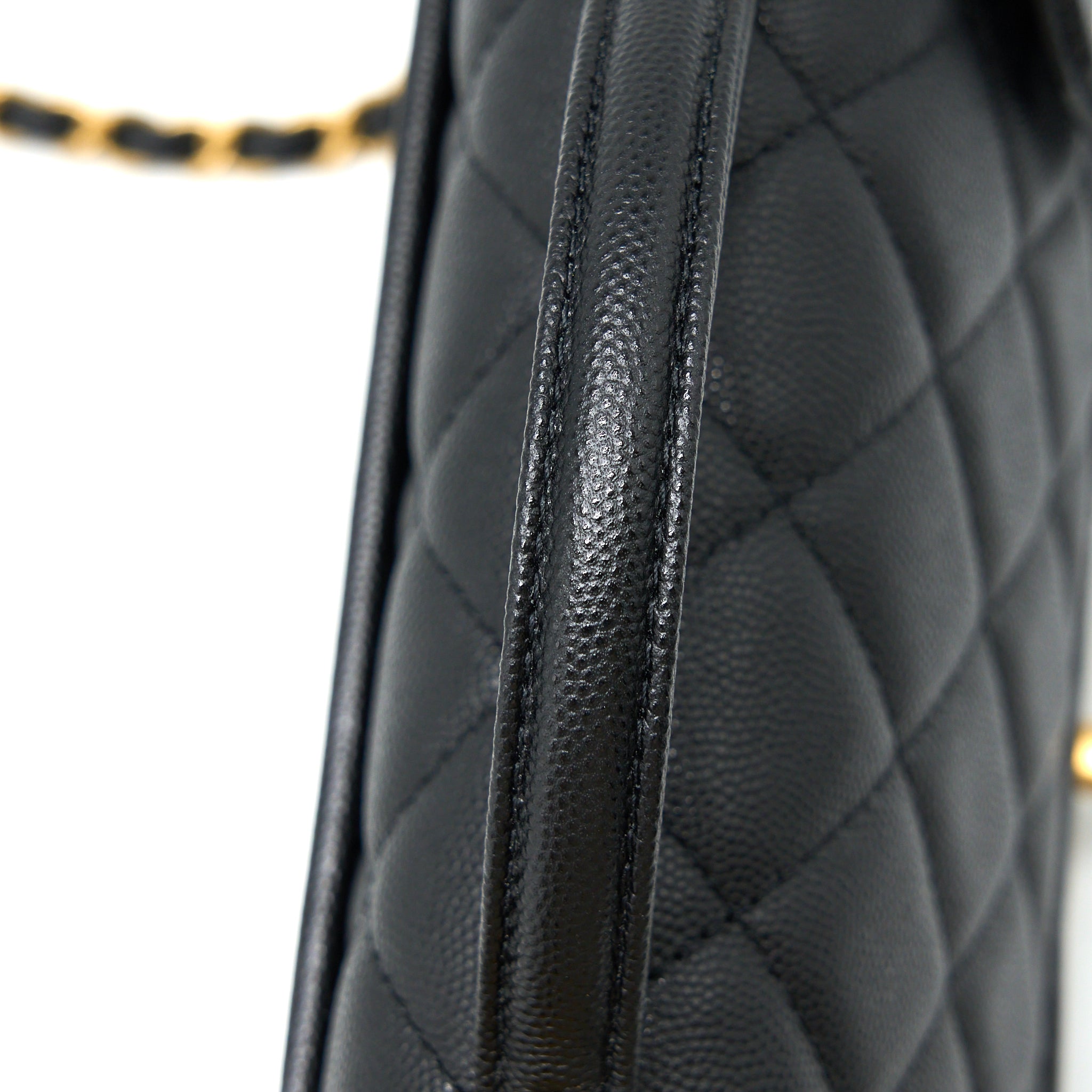 Chanel 22K Top Handle Messenger Bag Caviar Black Brushed  (Microchip)