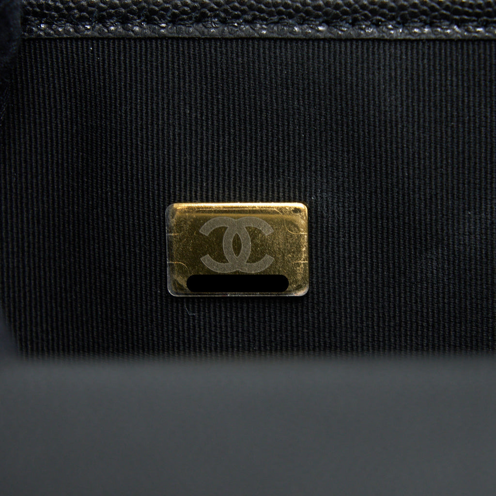 Chanel 22K Top Handle Messenger Bag Caviar Black Brushed  (Microchip)