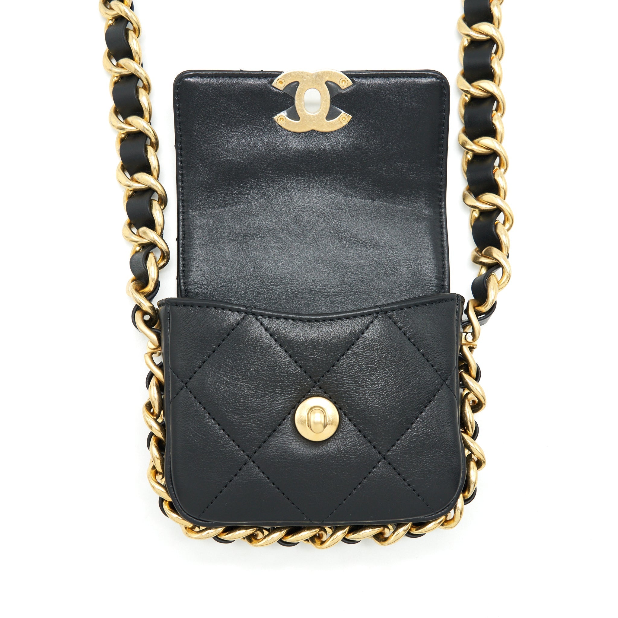 Chanel Mini Flap Giant Chain Crossbody Bag Lambskin Black Brushed