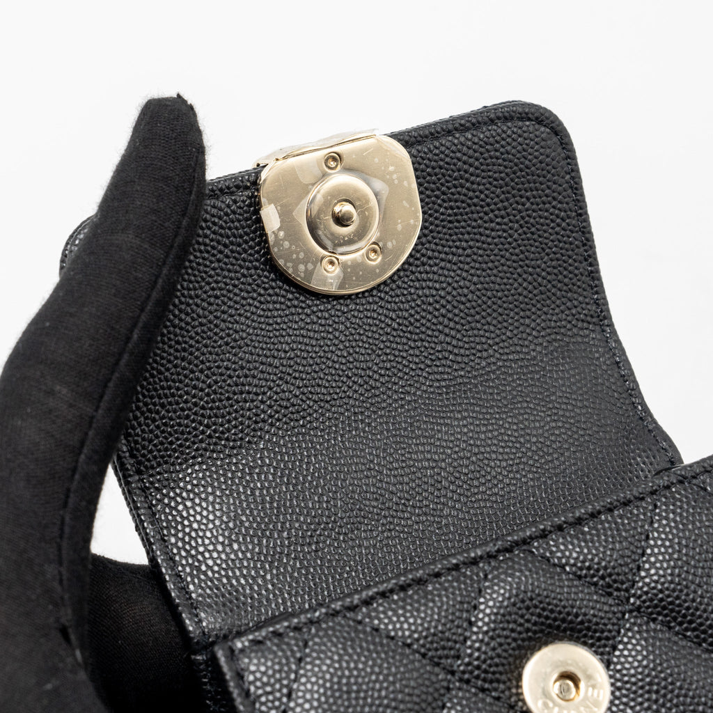 Chanel Mini Top Handle Flap Bag Caviar Black L (Microchip)