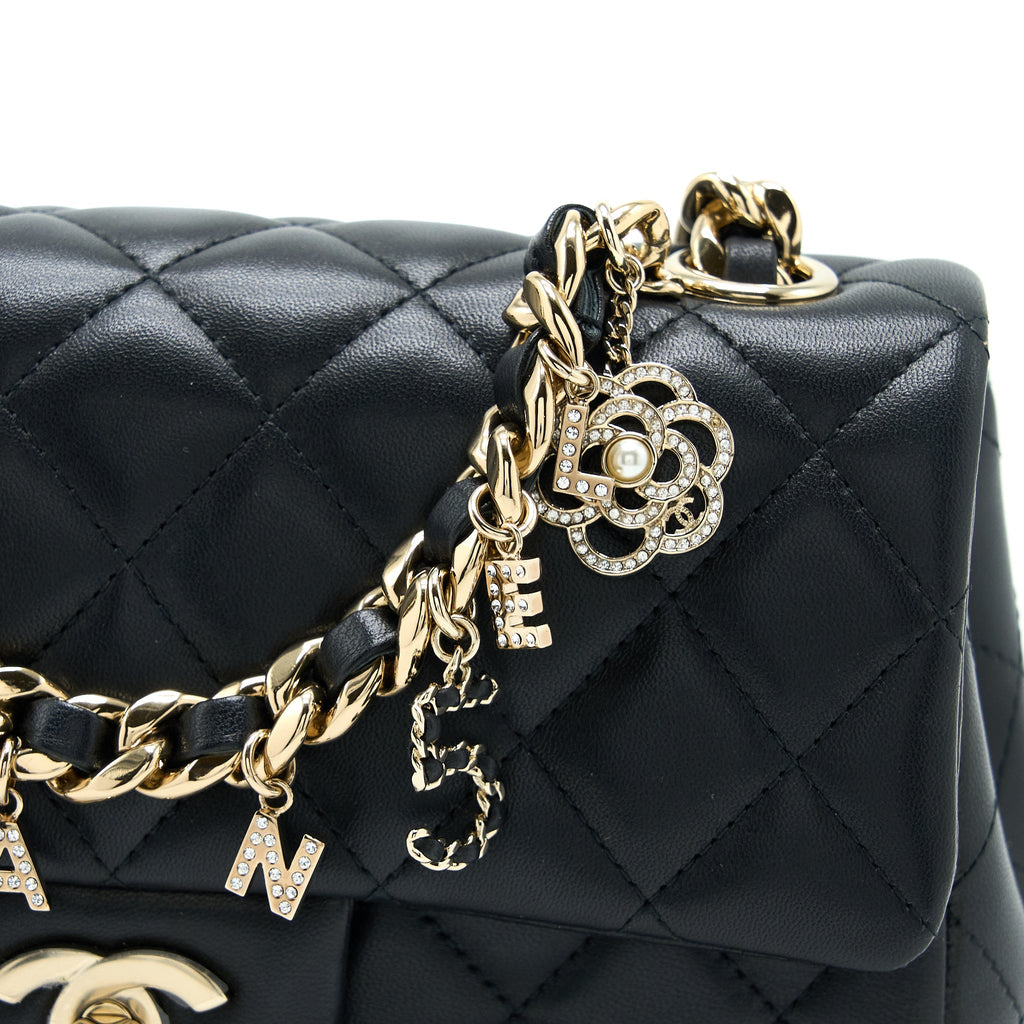 Chanel Mini Rectangular with Coco Bag Charm Limited Edition Lambskin Black L