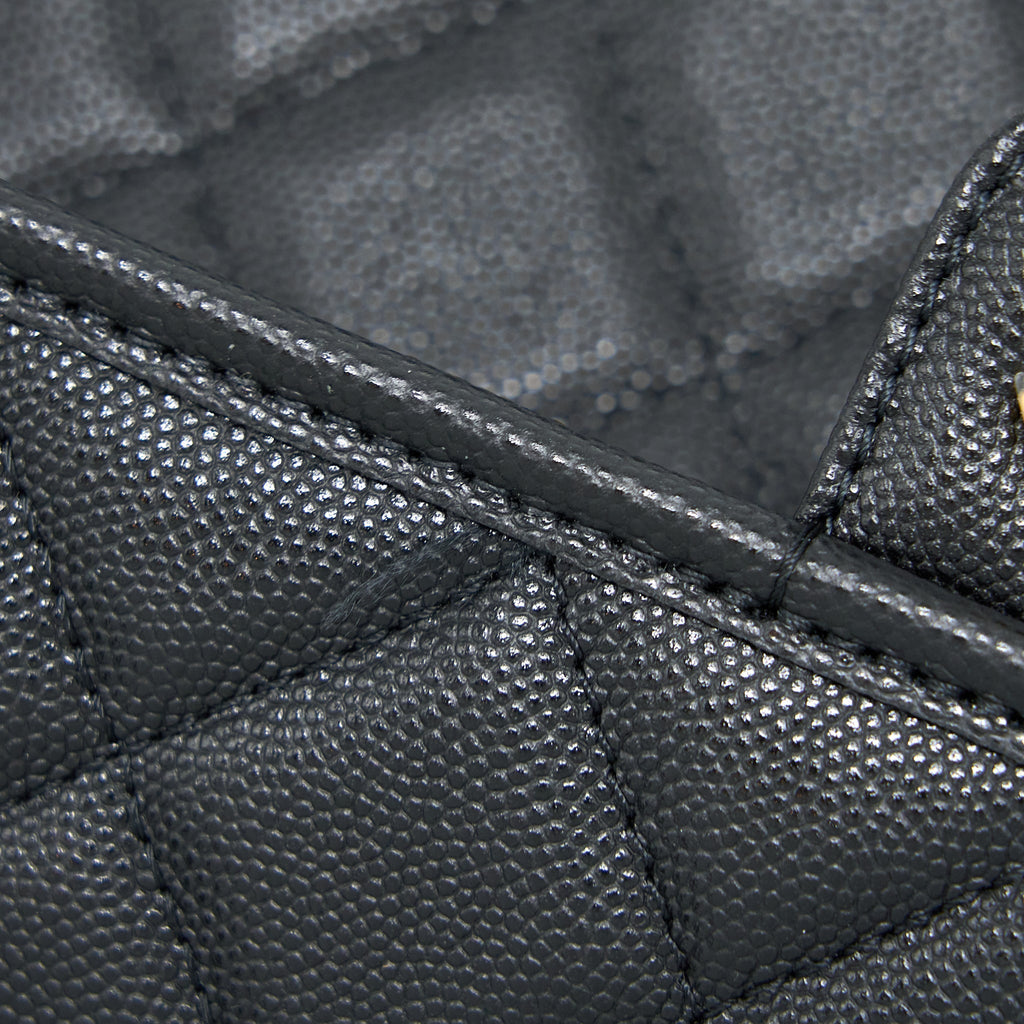 Chanel 22K Top Handle Messenger Bag Caviar Black Brushed  (Microchip)