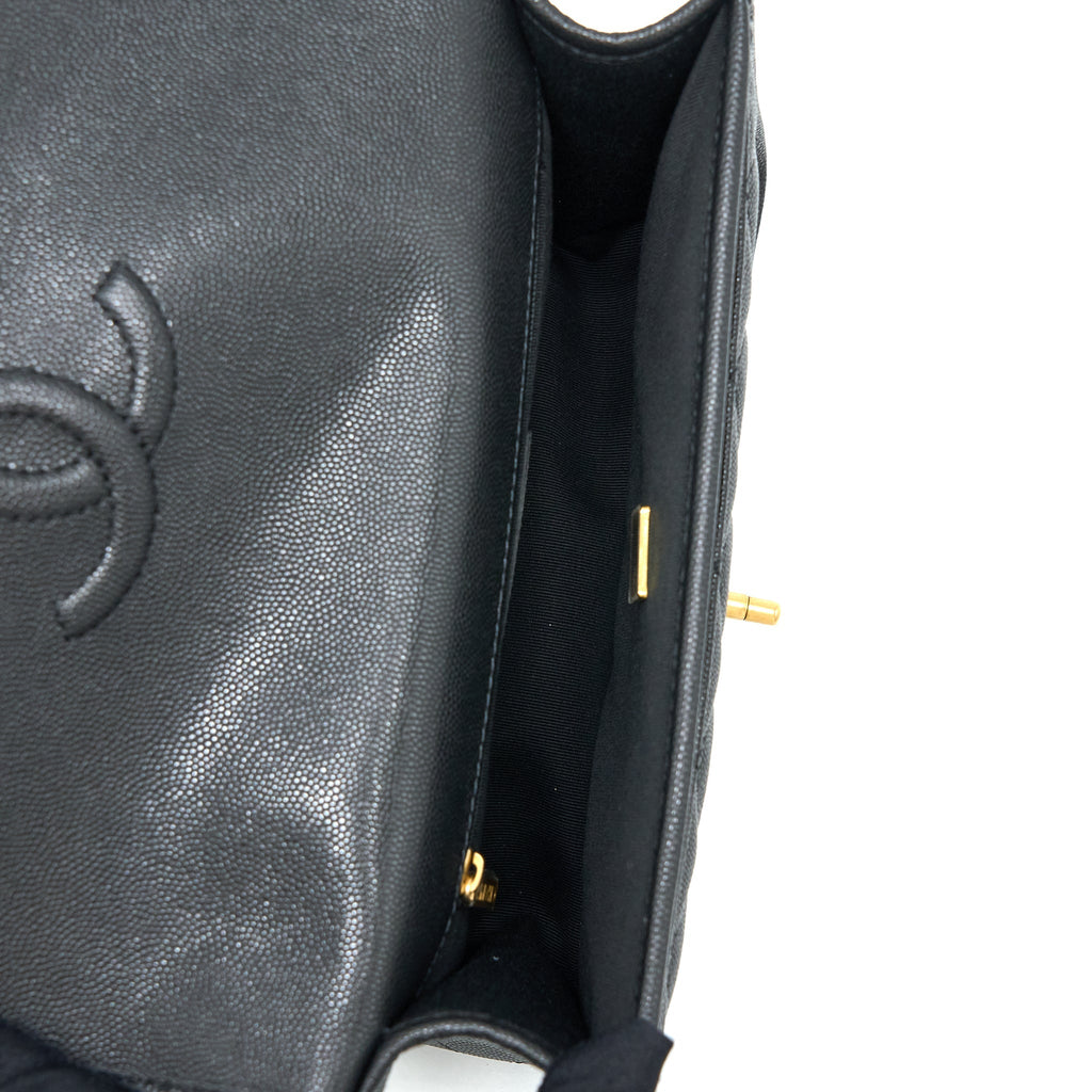 Chanel 22K Top Handle Messenger Bag Caviar Black Brushed  (Microchip)