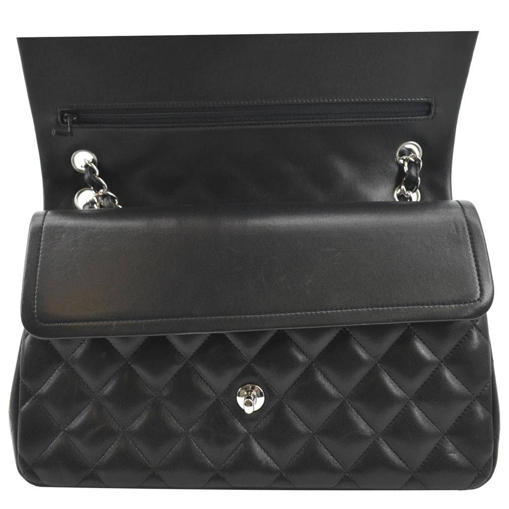 CHANEL Classic Medium Double Flap Quilted Lambskin Leather Shoulder Bag Black