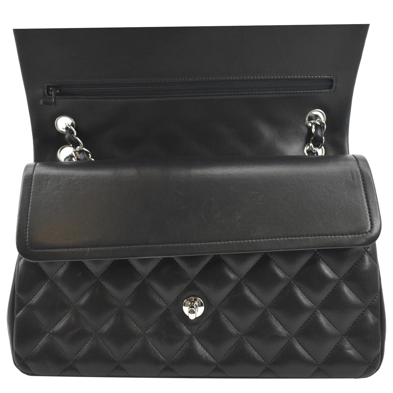 CHANEL Classic Medium Double Flap Quilted Lambskin Leather Shoulder Bag Black