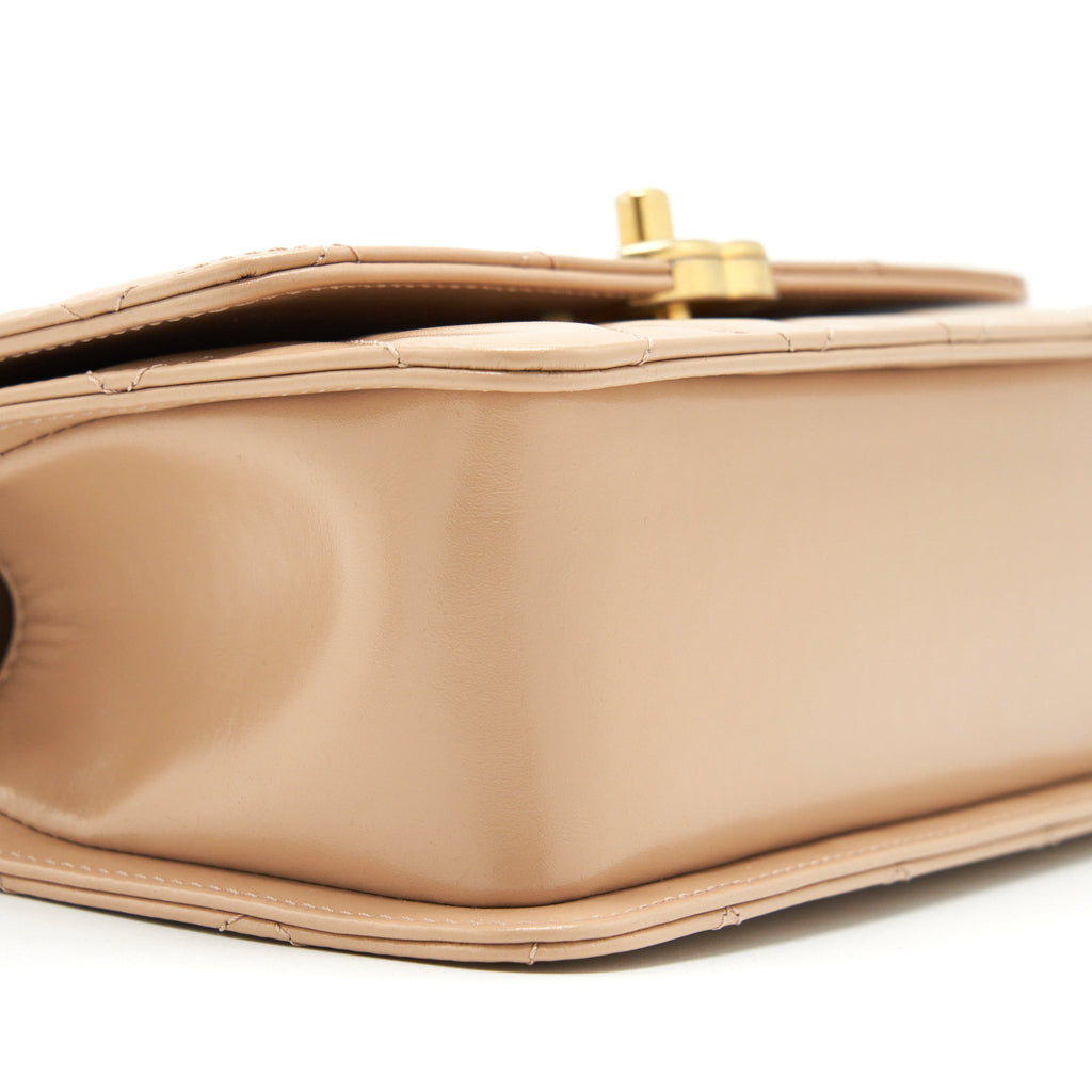 Chanel 21A Small Gold Crush Flap Bag Calfskin Beige