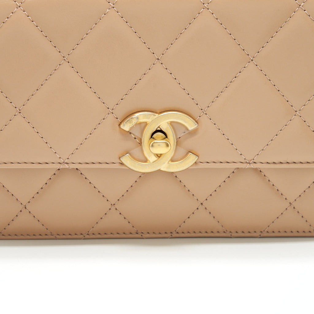Chanel 21A Small Gold Crush Flap Bag Calfskin Beige