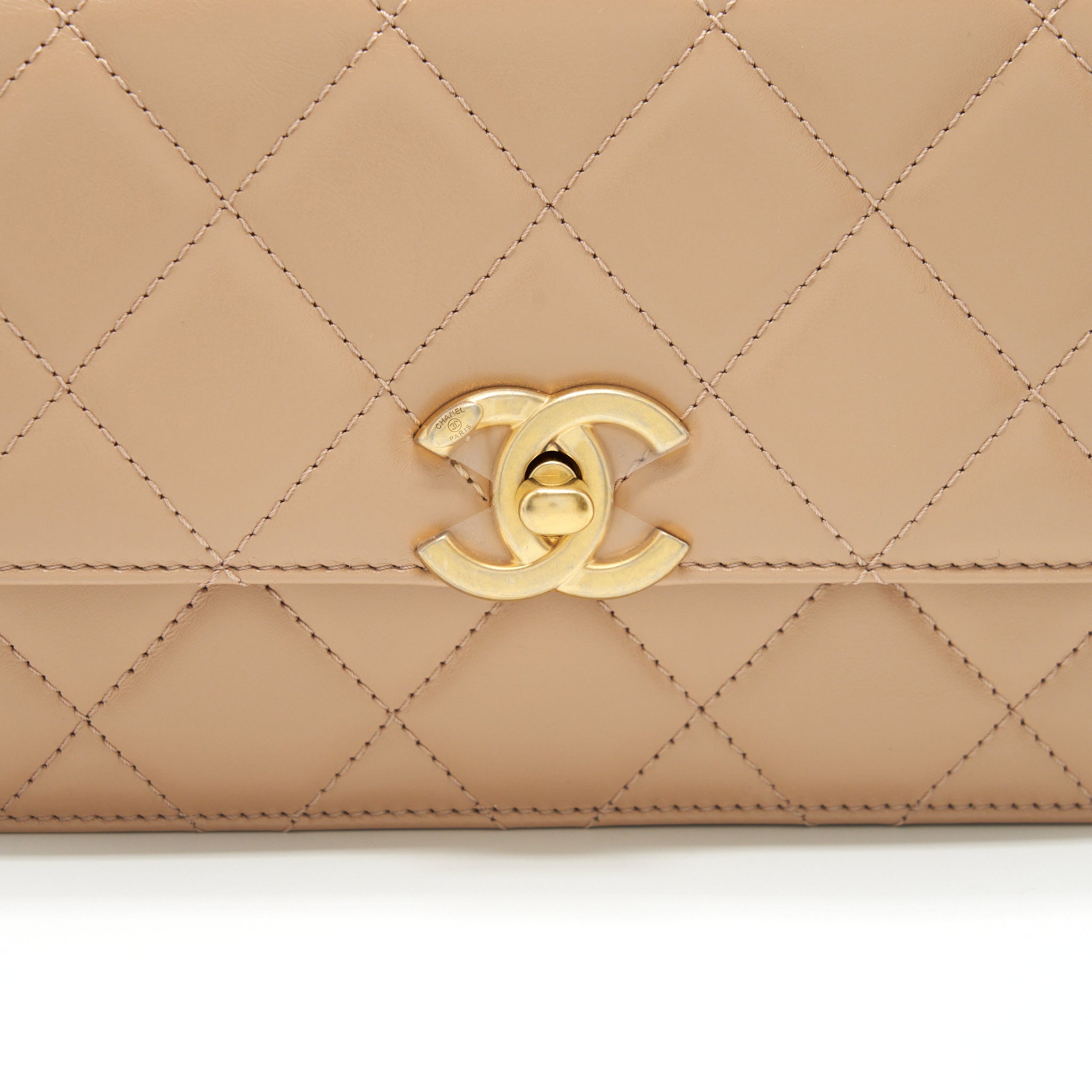Chanel 21A Small Gold Crush Flap Bag Calfskin Beige